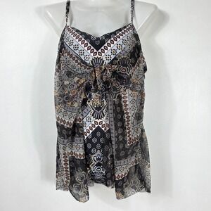Swim Suit Women Black Grey Blue Geometric Print Mesh Overlay Cover Up Large New